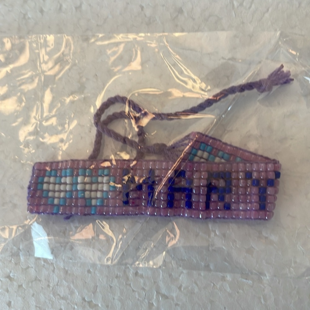 Mary beaded name bracelet hearts adjustable friendship purple blue white